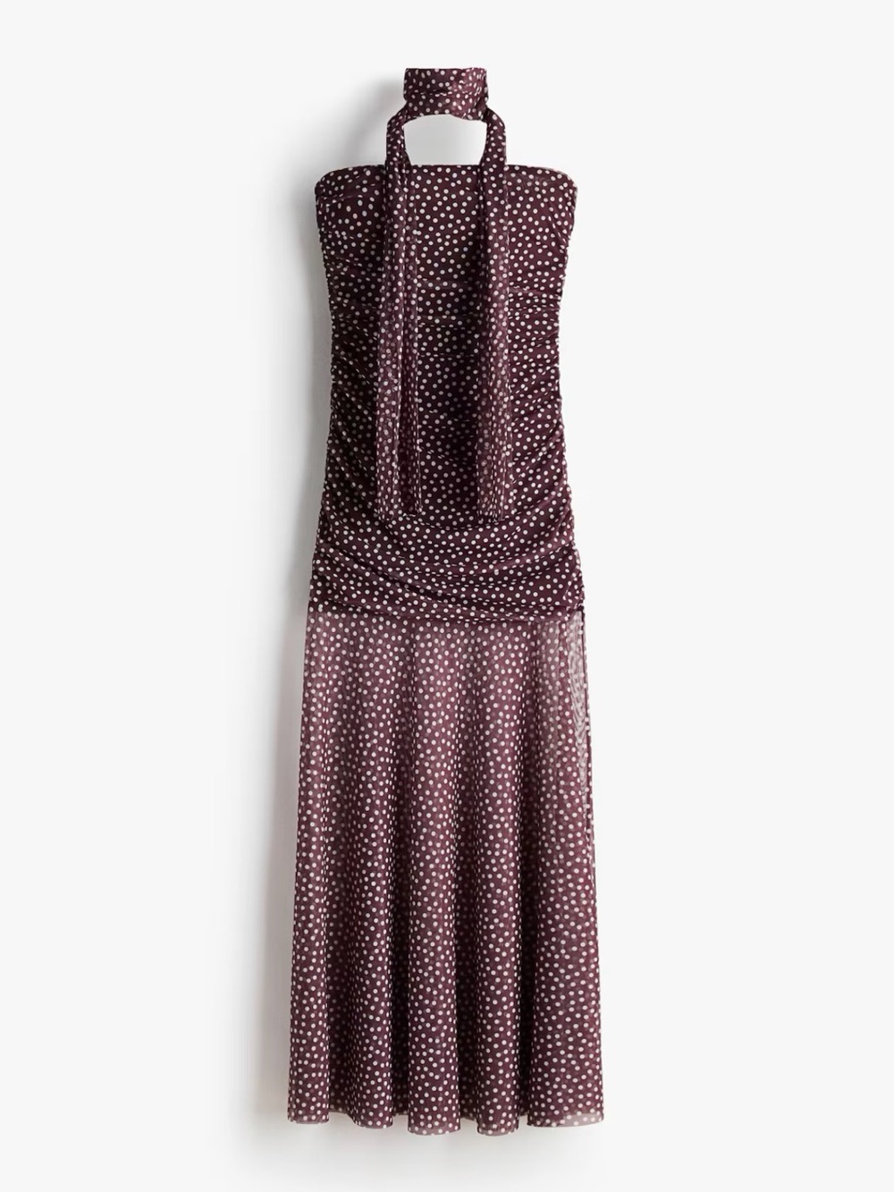 H&M Draped Mesh Strapless Polka Dot Maxi Dress Size XS